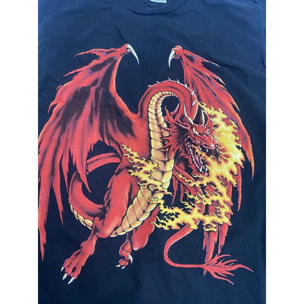 Vintage Y2K Dragon T-Shirt Black XL Delta Pro‎ Weight Fantasy Sleeveless